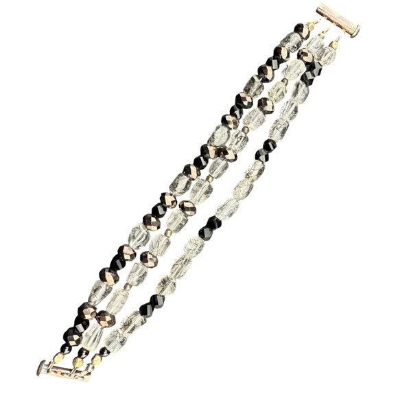 Multistrand Rutile Quartz & Glass Bead Bracelet 925 Sterling Silver Toggle Clasp - Picture 1 of 8